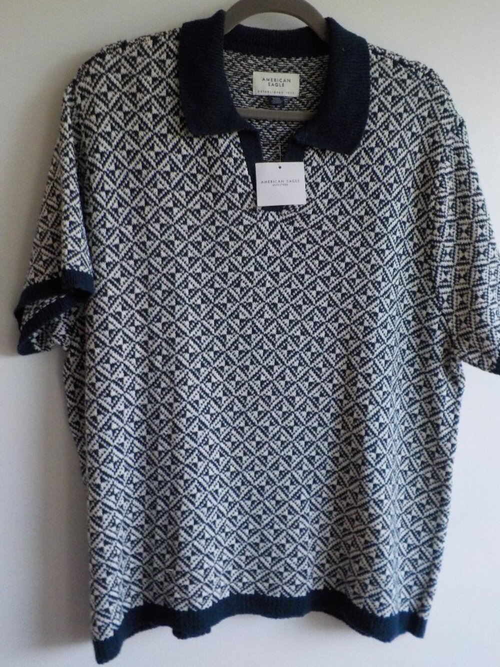 American Eagle Sweater Top - Med/Large - Short Sleeve Blue/White Collar (2489)
